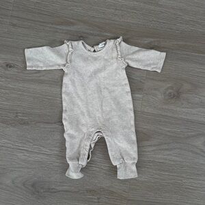 Colored Organics Cream Ruffle-Shoulder One-Piece Romper